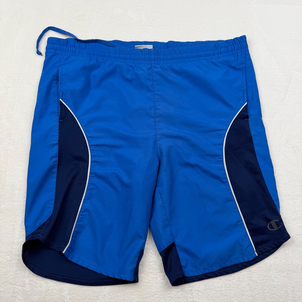 Champion Athletic Shorts Blue Mesh Panel Sporty Gym Athleisure Men's Large